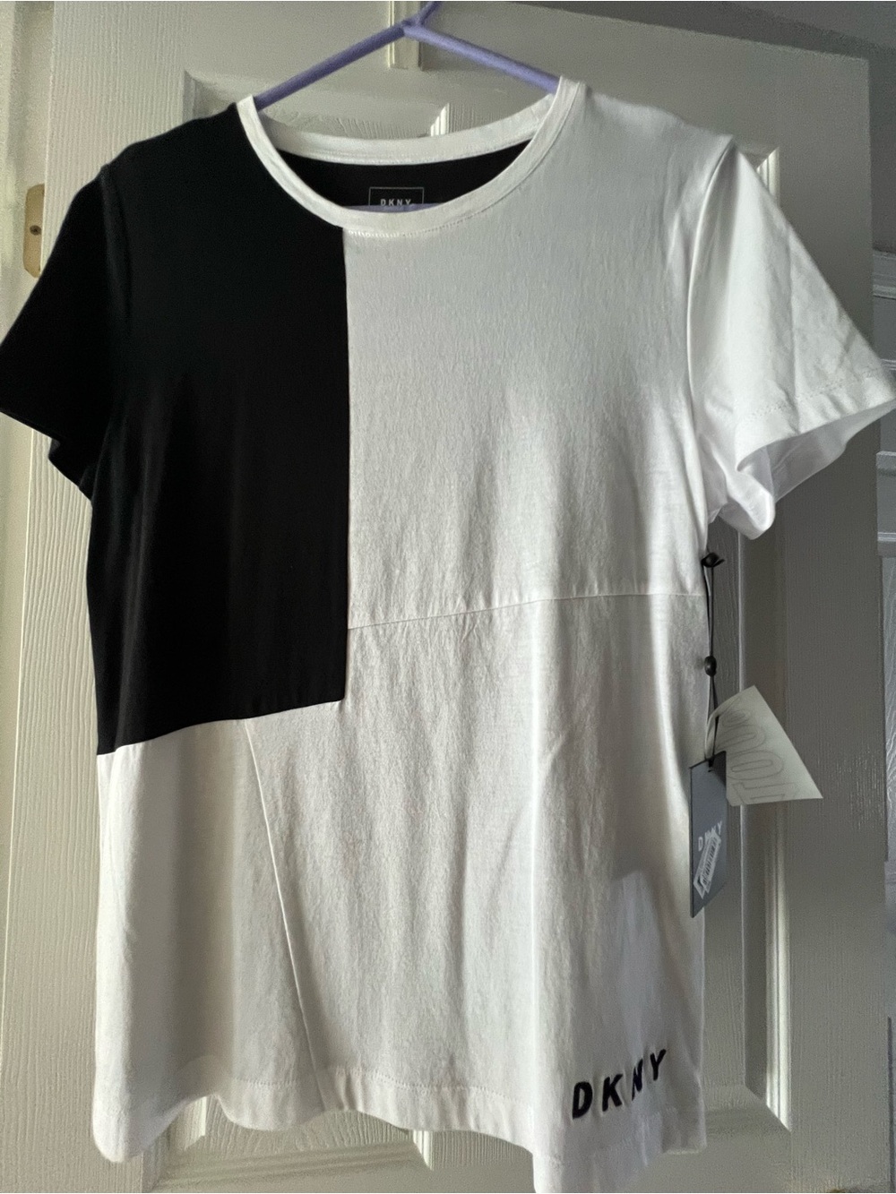 Dkny Black & White Geometric Colorblock Short-Sleeve Tee